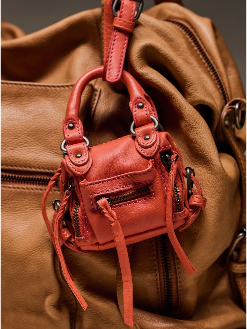 Free People micro Emerson in red clay Leather Charm Bag new